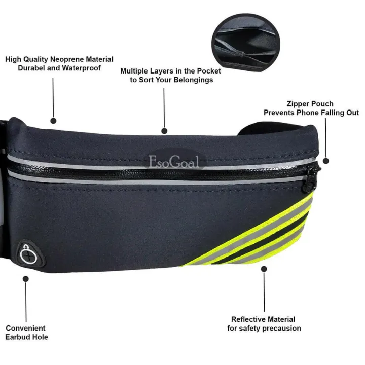 EsoGoal Running Belt with Water Bottle Waterproof Waist Pack for Men and Women Universal Size to Hold Cell Phone, Wallet, and Keys