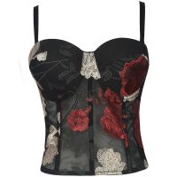 ℡﹍ Womens French Court Ins Trendy Tube Top Wear Casual Small Vest Open Back Wrapped Chest Embroidered Flowers Long Suspenders Corset