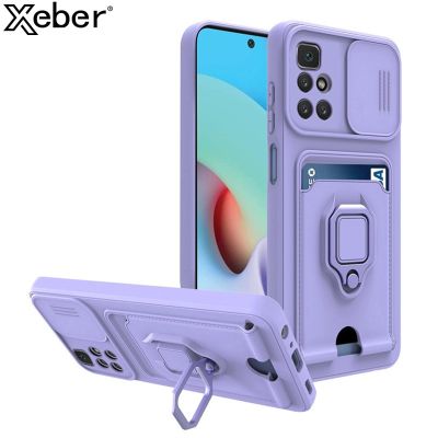 Slide Camera Card Ring Holder Phone Case For Xiaomi POCO M3 X3 NFC C3 11 Lite Redmi Note 11 10 9 Pro Max 9S 9T 9C Silicone Cover