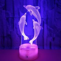 ใหม่ LED Dolphin 3D Night Light เทศกาลเด็กของขวัญที่มีสีสัน Touch รีโมทคอนลตกแต่งห้องโคมไฟตั้งโต๊ะ