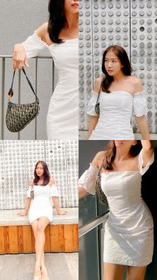 wanderer : Blair mini dress เดรสเกาะอกแขนตุ๊กตา