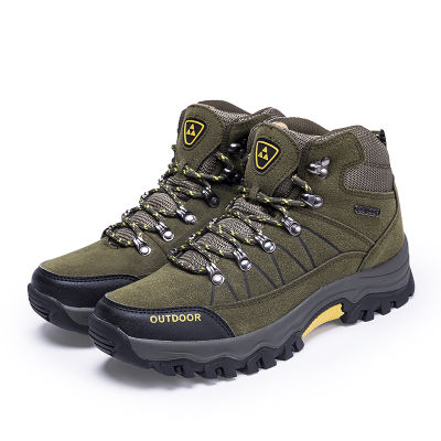 ✠ 2021 New Men Hiking Shoes Waterproof Male Outdoor Travel Trekking Shoes Leather Climbing Mountain Shoes Hiking Hunting Boots Sneakers Man（COD）