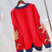 Cute Red Sweater Women Tiger Contrast Jacquard Knit Sweater Couple Lovers Jumpers for Men and Women Harajuku Pullover Streetwear