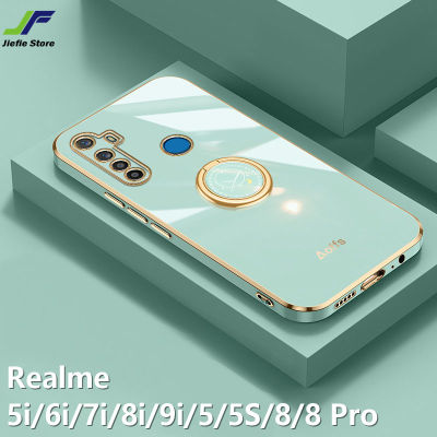 JieFie ชุบเคสโทรศัพท์สำหรับ Realme 5 / 5i / 6i / 7i / 8i / 9i / 5S / 5 Pro / 7 / 7 Pro / 8 / 8 Pro / 9 / 9 Pro / 10 / 10 Pro ปลอกสไตล์ Girly TPU Anti-Drop กับนาฬิกาแท่นวางโทรศัพท์มือถือ
