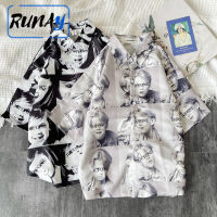 เสื้อเสื้อแขนสั้นสำหรับหน้าร้อนพิมพ์ลาย RUNAY สำหรับผู้ชาย,เทรนด์ Ins การออกแบบถนนความรู้สึกสำหรับเสื้อเชิ้ตลำลองแบบหลวม