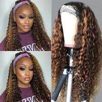 Highlights Headband Wigs for Black Women Synthetic Culry Hair Wigs with Headband 20 22 24 26 inch Glueless Wig for Daily Use