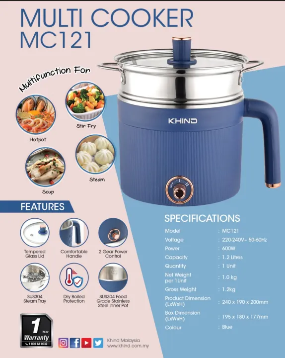 Khind Multi Cooker Pemasak Pelbagai Guna MC121 1.2L 600W Lazada