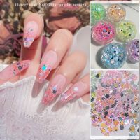 GUOPOKA ผู้หญิง Sparkly ตกแต่งเล็บ สีไล่ระดับ ทำเล็บมือ เลื่อมเล็บผสม 3D เสน่ห์เล็บ สติ๊กเกอร์เล็บโฮโลแกรม Paillette เล็บหกเหลี่ยม