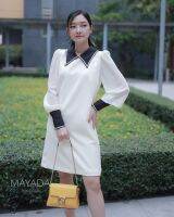 เดรสสีขาวคอปกดำตกแต่งด้วยงานปัก BRAND MAYADA BOUTIQUE #E02