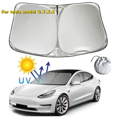 สำหรับ Tesla รุ่น3ผ้าม่านบังแดดรถยนต์ Y ฝาครอบป้องกันของเล่นเด็กบาจาฤดูร้อนกระจกบังลมฟิล์มป้องกัน UV อุปกรณ์ยานยนต์