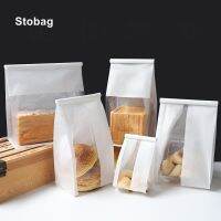 Stobag ถุงฟอยล์ห่อขนมปังขนมปังกระดาษสีขาว50ชิ้นโปร่งใสพร้อมหน้าต่างสติ๊กเกอร์ขอบคุณปาร์ตี้อบคุกกี้ชั่วโมง