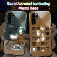 （A New sale）♦เคสโทรศัพท์ส่องสว่างเปิดใช้งานด้วยเสียงแมวการ์ตูนน่ารัก IPhone 12 11ฝาครอบกระจกเทมเปอร์กันกระแทกกันตก