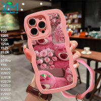 YiaMia เคสโทรศัพท์แฟชั่นสำหรับ VIVO Y20 Y20S Y20i Y20A Y12S Y12A S1 S1โปร Y9S V2026 V2027 V2028 V2029 V2032 V2043 V2042การ์ตูนน่ารักน่ารักเคสโทรศัพท์สำหรับหญิงสาวน่ารักโอบกอดดอกไม้สตรอเบอร์รี่หมีลวดลายคลื่นขอบซิลิโคนนิ่ม