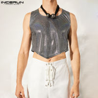 INCERUN Mens Sleeveless Shiny Metallic Vests Crop Tops Hippy Party Clubwear (สไตล์ตะวันตก)