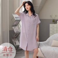 --SY23726﹍✺㍿ Loose ghtdress womens ice silk short-sed th summer home dress simple casl home ladies jamas