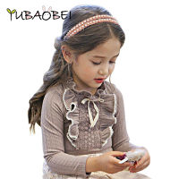 Girl Lace Ruffle Collar Shirt Child Clothing Gray White Autumn Long Sleeve Little Girls Kids Cotton Blouse Wedding Party Blusas