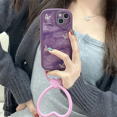 Flying Butterfly Phone Case for iPhone14ProMax Fashion Purple Halo Dye Phone Case for iPhone12ProMax Portable Silicone Wristband Phone Case for iPhone13 Foldable Stand Phone Case for iPhone11 Korean Dream Print Phone Case for iPhone13ProMax