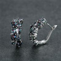 Cute Female Zircon Hoop Earrings Multicolor Crystal Pear Cut Stone Earrings Charm Silver Color Wedding Earrings For Women