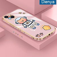 เคส Dienya สำหรับ iPhone 14 Pro Max 14 Plus 13 Pro 13 Mini 13 Pro Max เคสการ์ตูนหมีพื้นที่ใหม่กรอบสี่เหลี่ยมเคสพื้นผิวชุบซิลิก้าเจลนิ่มกันกระแทกเคสมือถือรวมเลนส์กล้องถ่ายรูปฝาครอบป้องกัน