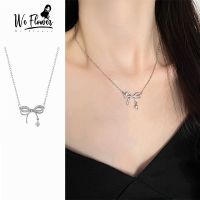 We Flower Korean Shining Crystal Bow Pendant Necklace for Women CZ Bowknot Charm Choker Necklaces Jewelry