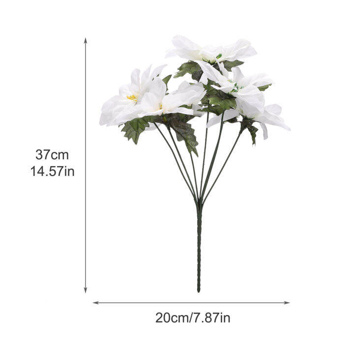 poinsettia-ช่อดอกไม้ตกแต่งจำลองใบดอกไม้ผ้าไหม-โฟมพลาสติกลวดสีแดงสำหรับในร่มกลางแจ้งเครื่องประดับต้นคริสต์มาสของตกแต่งต้นคริสต์มาสความงาม