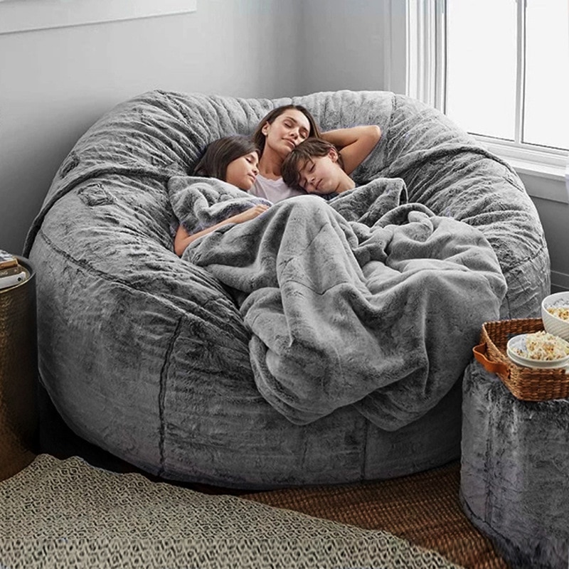 7ft Giant Big Soft Fur Bean Bag Luxury Living Room Portable Sofa Bed Bag Cover 