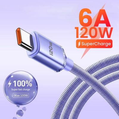120w 6A Type C Cable Braided Nylon Super Fast Charging USB C Cord  For Huawei P50 P40 Mate 30 20 Xiaomi Redmi OPPO Vivo Oneplus Cables  Converters
