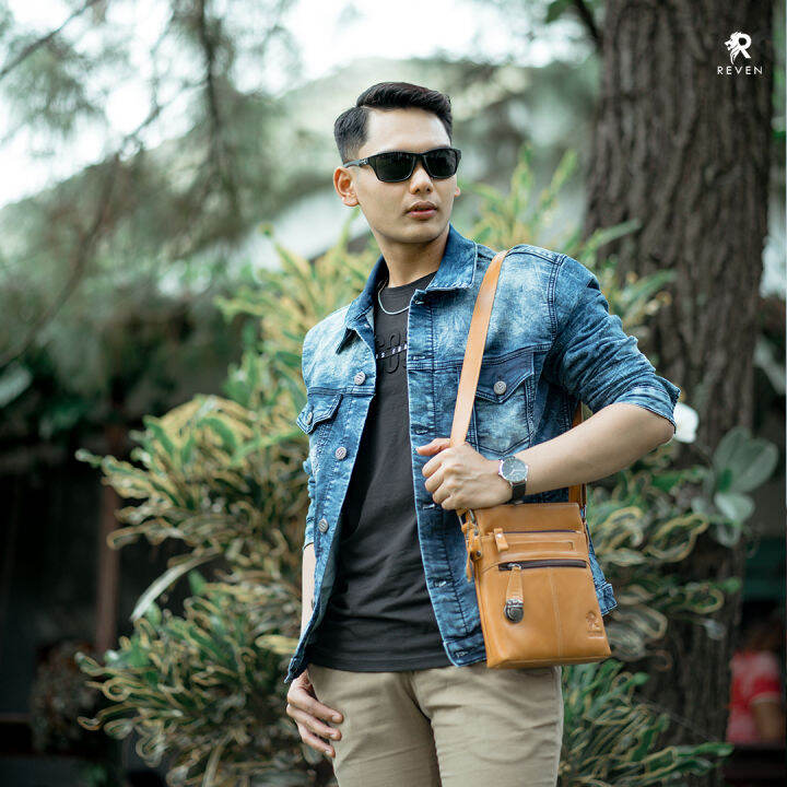 Tas Kulit Selempang Pria Waistbag Branded Kulit Premium Tas Slempang Kulit Reven Logan Slingbag