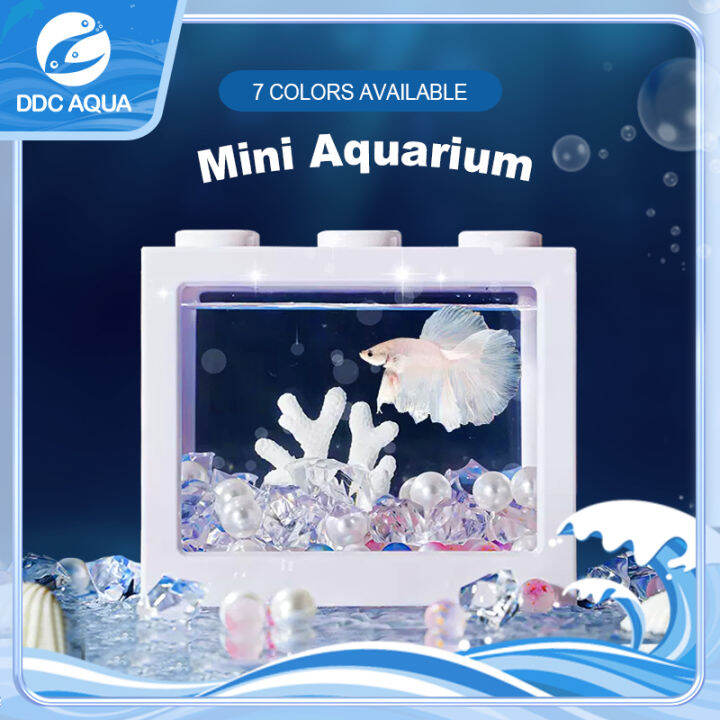 【DDC AQUA】Mini Aquarium Block Tank Betta Guppy Fish Tank Building Block