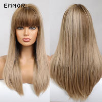 Emmor Ombre Blonde Wigs for Women Natural Light Blond Straight Hair Wig Cosplay Synthetic Wigs High Temperature Fiber