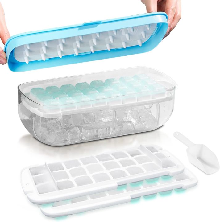 Ice Cube Tray With Lid and Bin, 2*36 Nugget Food Grade Tray ,Easy Release  Flexible Ice Cube Molds Comes with Ice Container, Scoop and Cover BPA Free