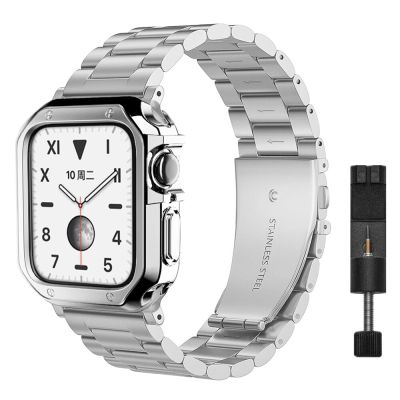 สายรัดข้อมือสำหรับนาฬิกา Apple สายนาฬิกากล่องเคสเหล็กสแตนเลสแบบนิ่มขนาด49มม. 40มม. 44มม. 42มม. 45มม. IWatch SE 8 7 6 5 3สายรัด CarterFa