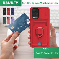 HANNEY For OPPO Reno 5F Realme C21 C20 Phone Case Soft TPU Silicone Push Pull Camera Protection with Card Holder Pocket and Ring Holder Shockproof  Ba