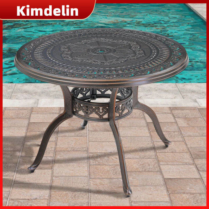 Garden Bistro Table With Umbrella Hole, Outdoor Weatherproof Cast