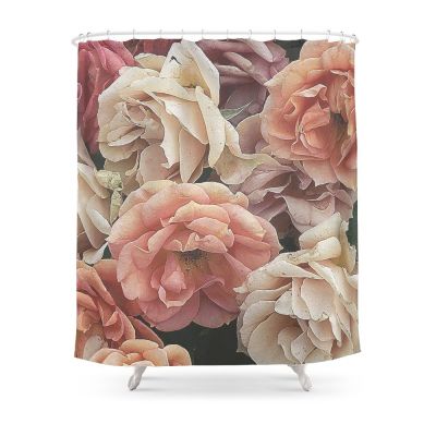 Great Garden Roses Peach Shower Curtain With Hooks Home Decor Waterproof Bath Creative Personality 3D Print Bathroom Curtains
