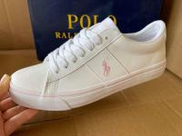 Ralphˉ Laurenˉ 2023 white pink PU leather sneakers parent-child lace-up white shoes for women