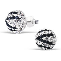 Silver thai  925 Sterling silver half ball crystal ear stud Es Zebra    เครื่องประดับเงินแท้ต่างหูเม็ดบอลสีดำขาวคริสตัลเงินแท้925