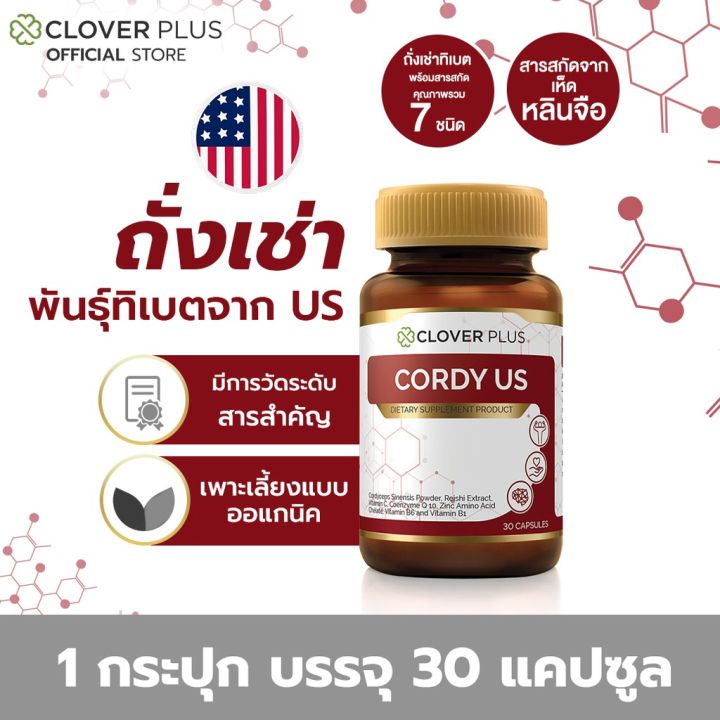 clover-plus-cordy-us-คอร์ดี้-ยูเอส-ถังเช่า-สายพันธุ์ทิเบต-สกัดจากอเมริกา-วิตามินบี-เห็ดหลินจือ-30แคปซูล-อาหารเสริม