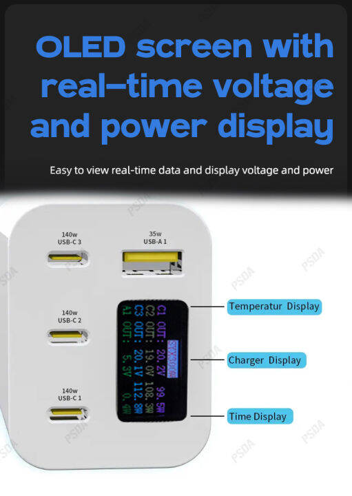 psda-3d-สหภาพยุโรปสหรัฐอเมริกาสหราชอาณาจักรออสเตรเลีย300วัตต์-gan-ชาร์จ-pd3-1-140วัตต์140วัตต์-ac100-240v-oled-หน้าจอค่าใช้จ่ายแล็ปท็อปศัพท์หูฟังอะแดปเตอร์ชาร์จอย่างรวดเร็ว