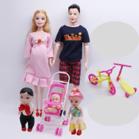 5-Person Family Couple Combination=11.5" Pregnant Doll MomDaddyGirlBoyBaby Bike Scooter For Barbie Game Kids Christmas Gift