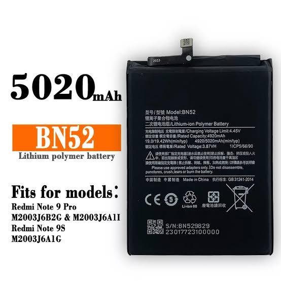 DX Xiaomi Redmi Note 9 Pro Battery Model BN52 Original Equipment ...