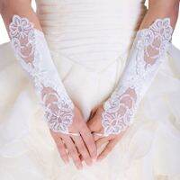 ❅☃ 1 Pair Women Bridal Long Gloves Fingerless Lace Glitter Sequins Solid Color Length Mittens Hook Finger Wedding Party