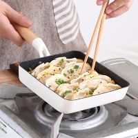 Japanese Square Non-Stick Frying Pan with Wooden Handle Omelette Saucepan Maifan Stone Mini Pots Home Kitchen Cookware Utensils