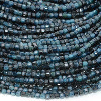 Natural Blue + Dark Blue Tourmaline Edge Faceted Cube Bead 2mm-2.2mm