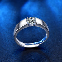 Moissanite Ring 925 Silver 50 Points 3g White Diamond Adjustable Opening Mens Rings Party Wedding Trendy Simple Jewelry