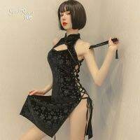 Onesize Chinese -Style Cheongsam Dress Cosplay Sexy Lingerie Bandage Temptation Clothing Side Slit Hollow Qipao Short Dress