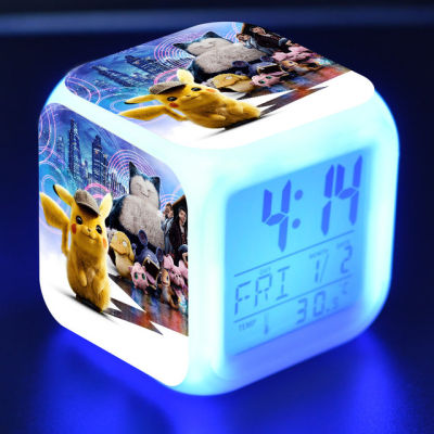 【Worth-Buy】 นาฬิกาปลุกเด็กดิจิตัล Led Reloj ของเล่นการ์ตูนนักสืบปิกาจูสีสันสดใส Wekker ไฟปลุกนาฬิกาตั้งโต๊ะ