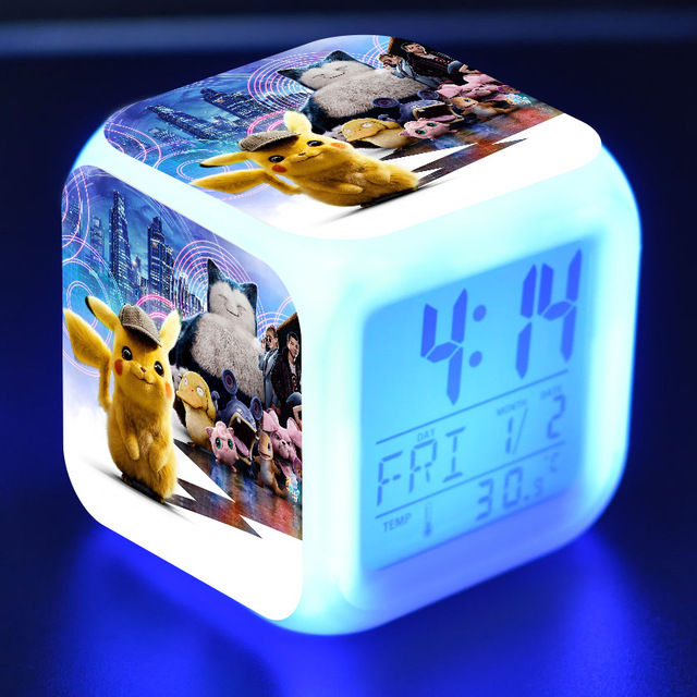 worth-buy-นาฬิกาปลุกเด็กดิจิตัล-led-reloj-ของเล่นการ์ตูนนักสืบปิกาจูสีสันสดใส-wekker-ไฟปลุกนาฬิกาตั้งโต๊ะ