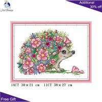 ⊕♛ Joy Sunday Beautiful Hedgehog DA482 14CT 11CT Counted and Stamped Flowers Hedgehog Animal Home Decor Cross Stitch kits