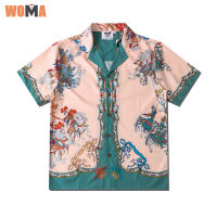 WOMA เสื้อคอปกทรงหลวมลำลองสำหรับผู้ชาย,เสื้อปกแขนสั้นพิมพ์ลายเสื้อใส่ได้ทั้งชายและเสื้อแขนสั้นพิมพ์ลาย